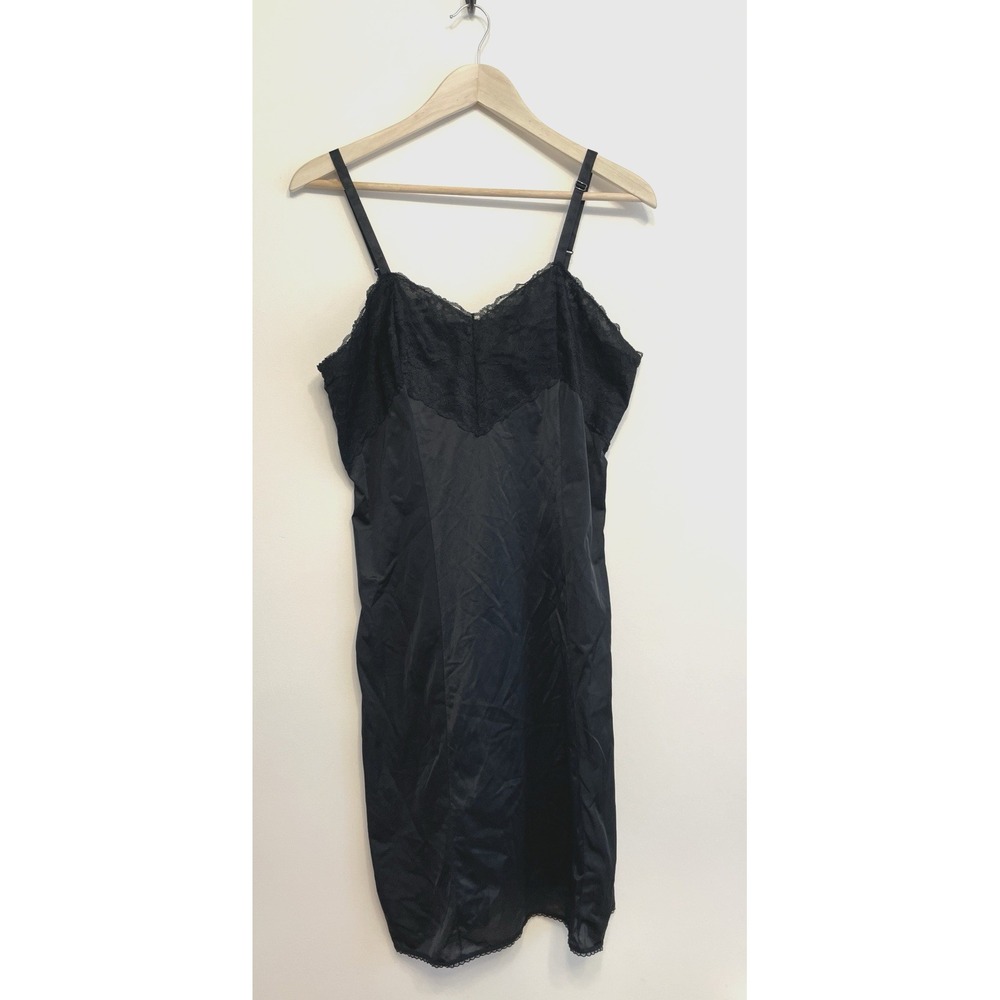 Vintage Greenco Maid Full Slip Size 38 Black Lace Adjustable Long Lingerie
